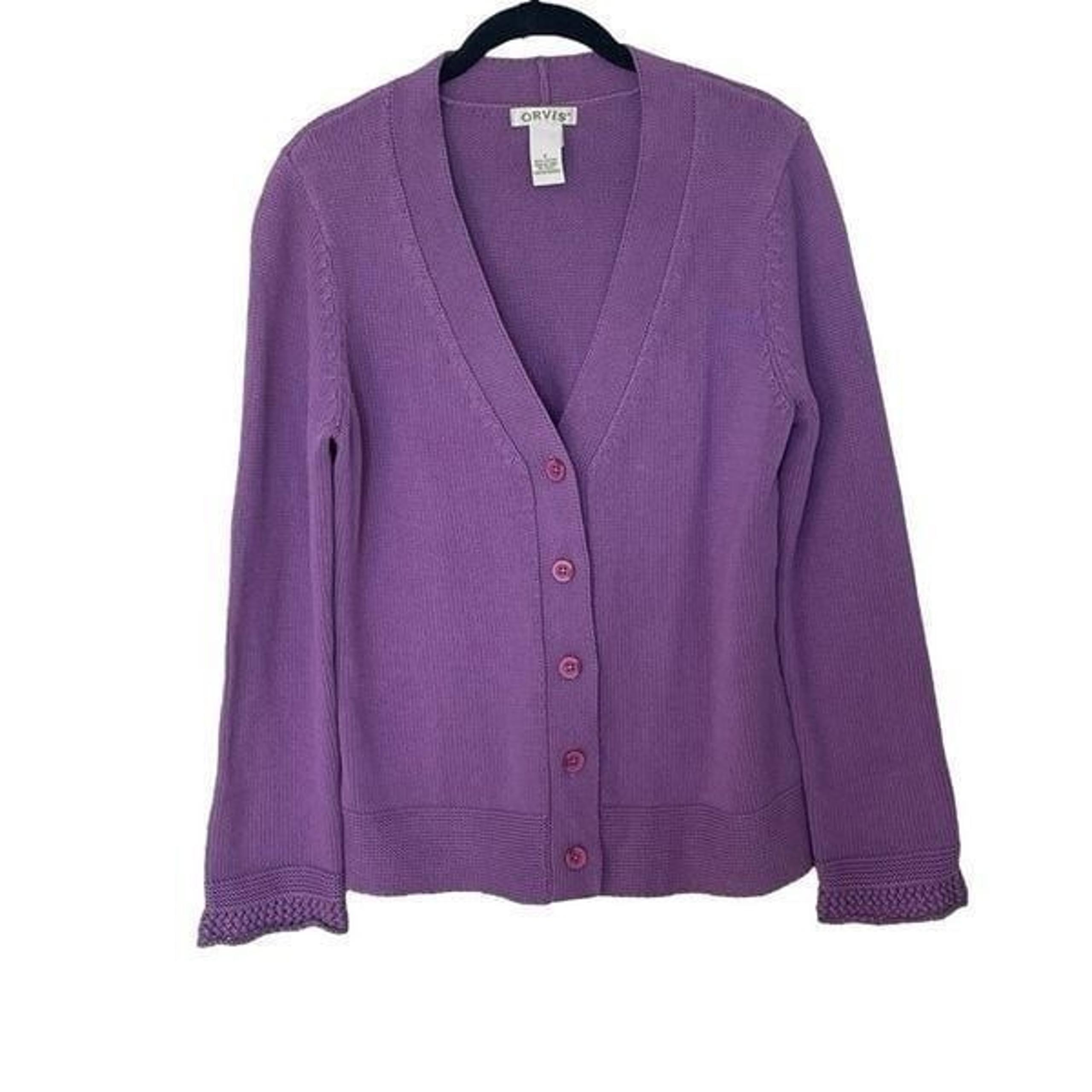 Orvis Women's Size Small Purple V-Neck Novelty Stitch Cardigan Sweater Top