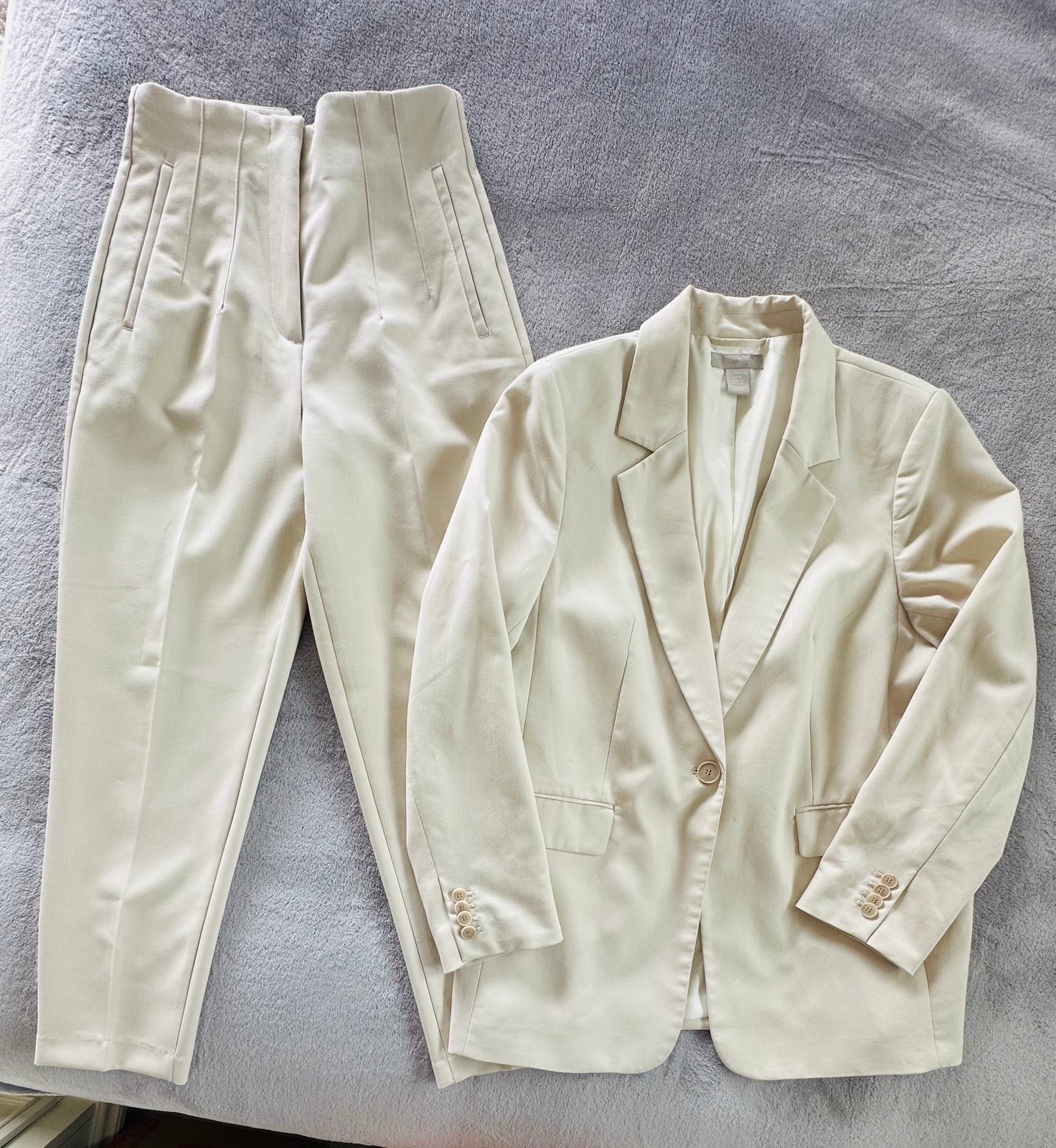Zara Womens Beige High Waisted Pants and Blazer Jacket Set Suit S