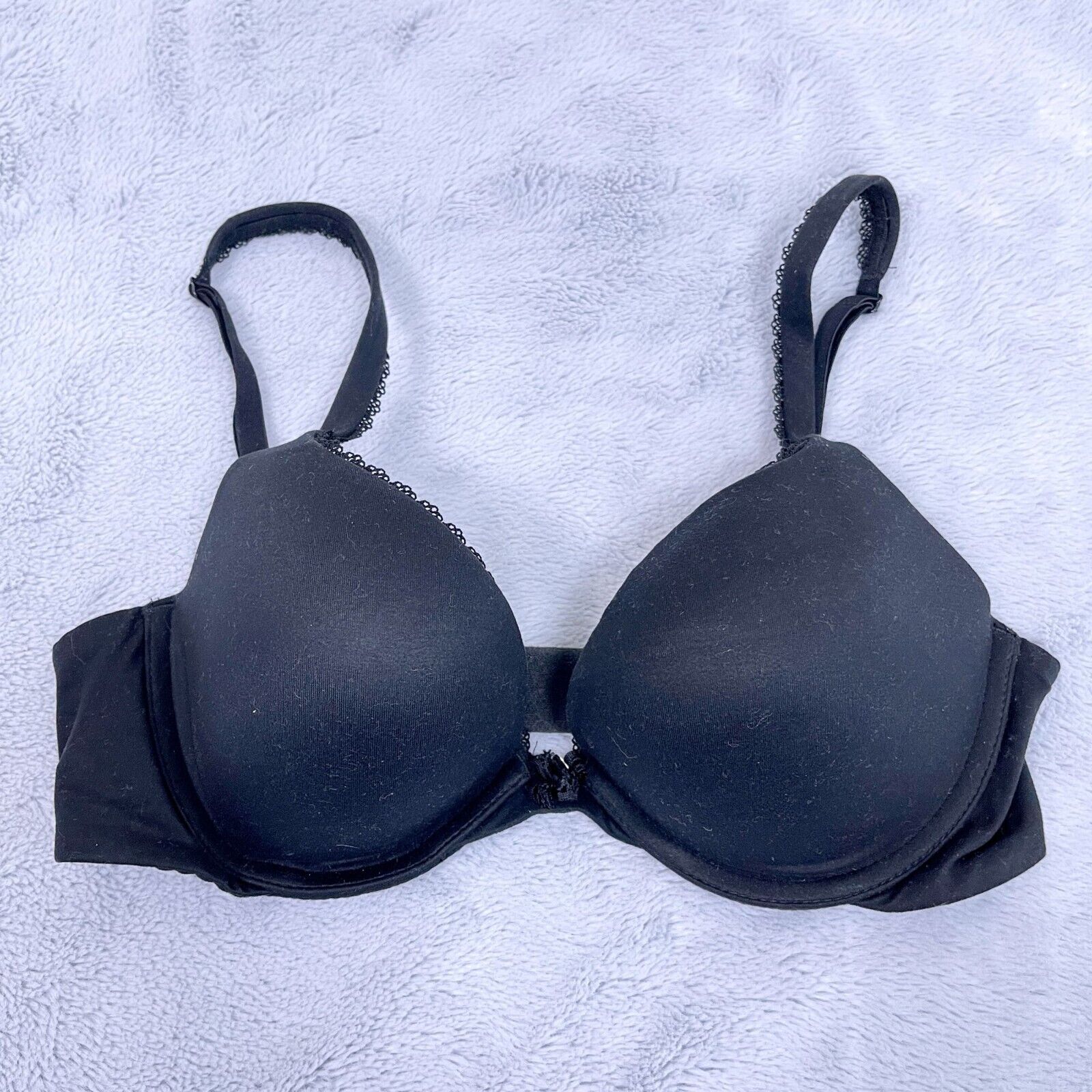 Victorias Secret Body Push Up Bra Black Underwire Padded Lined Lace Trim 34C