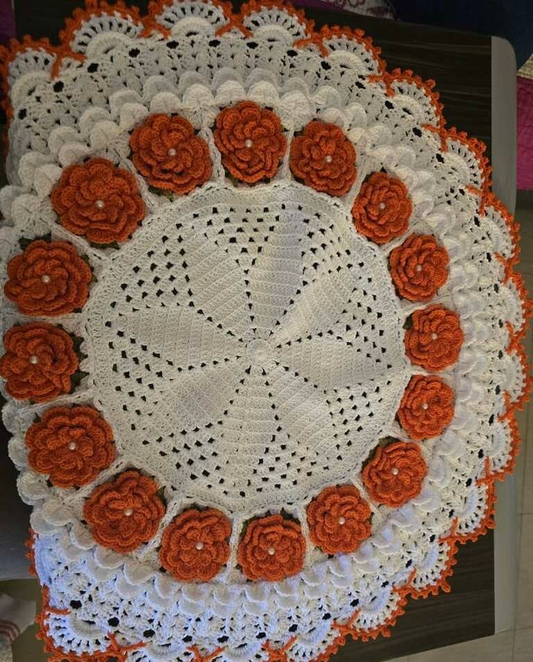 Fall Holiday crochet handmade table cover 25.5”X 25.5”