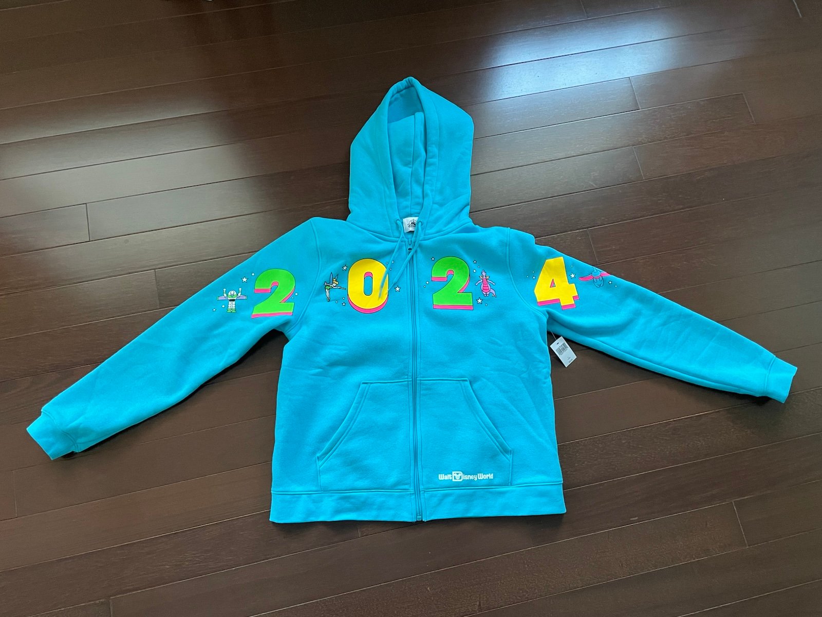 2024 Walt Disney World Figment Tinkerbell Blue Zip Up Hoodie Sweatshirt Size L