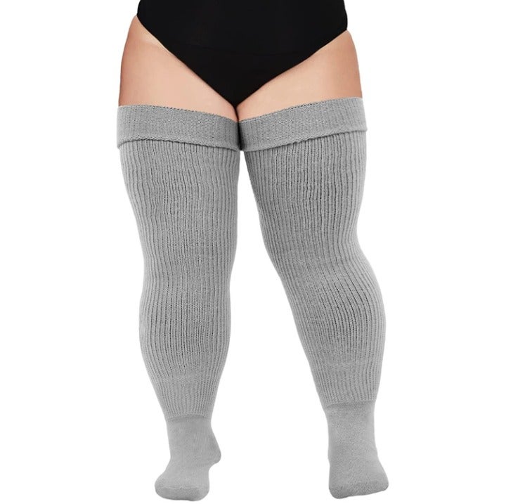 Gray Plus Size Thigh High Socks