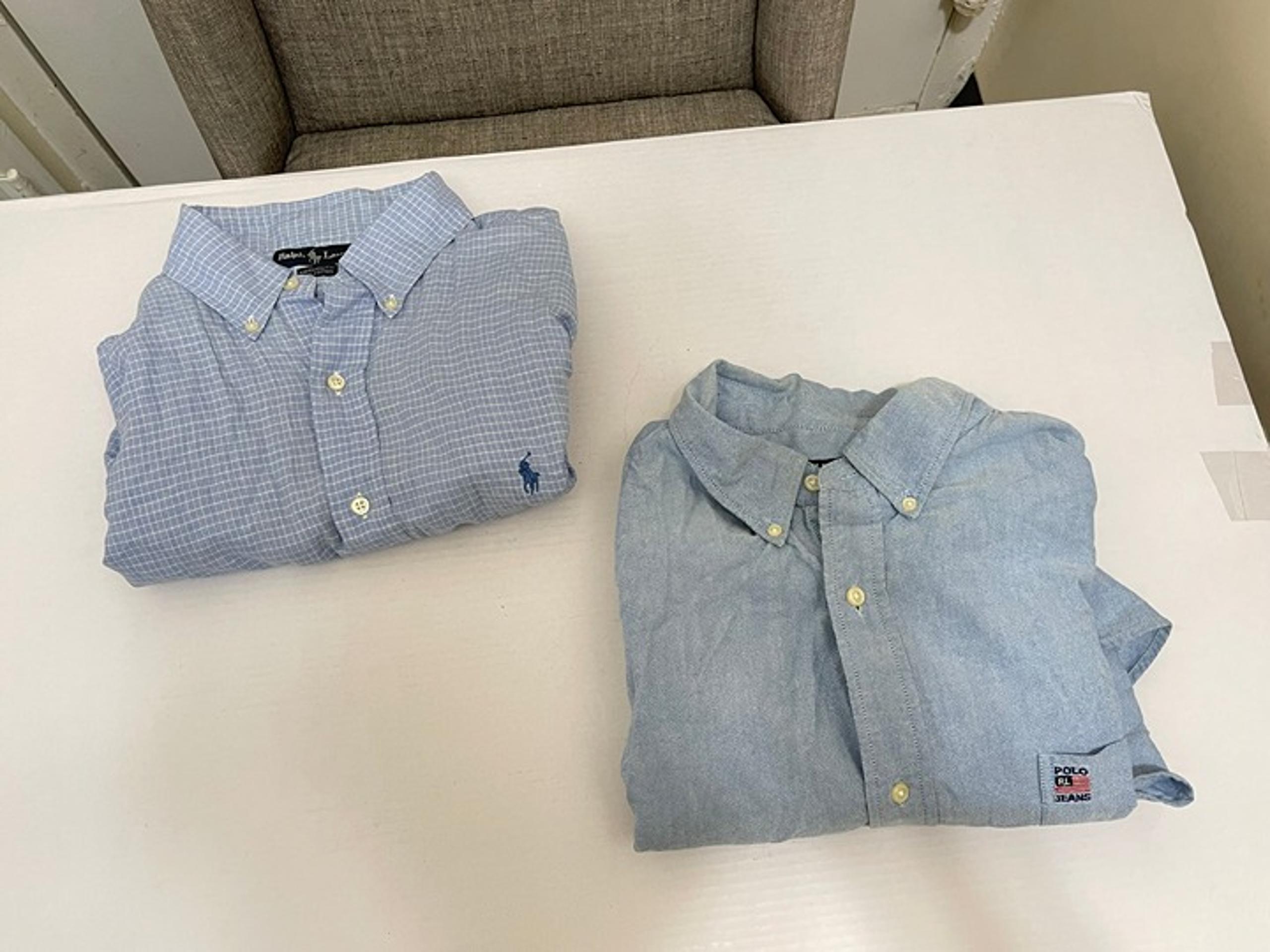 LOT X 2 VTG Bundle Polo Ralph Lauren Cotton Button up Dress blue shirts SZ XL