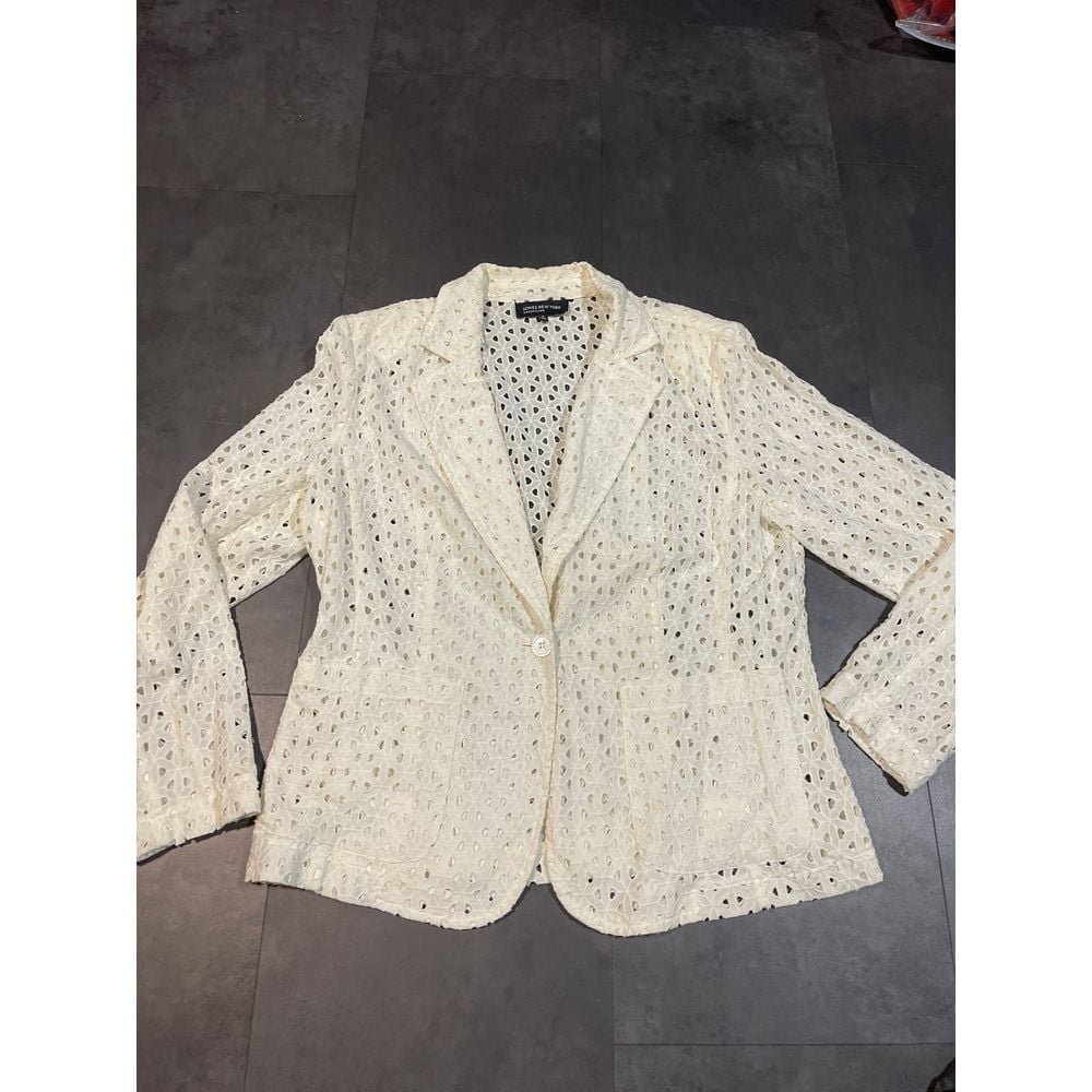 Jones New York Elegant Eyelet Lace Button-Down Shirt - Cream B-73
