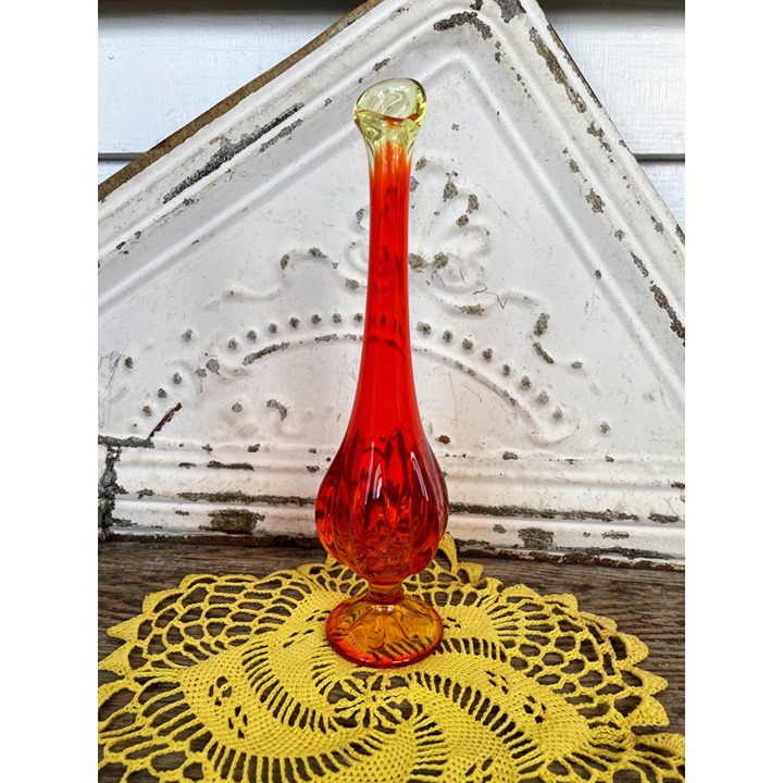 Vintage Viking Epic Persimmon MCM Swung Vase Orange Yellow Art Glass 10