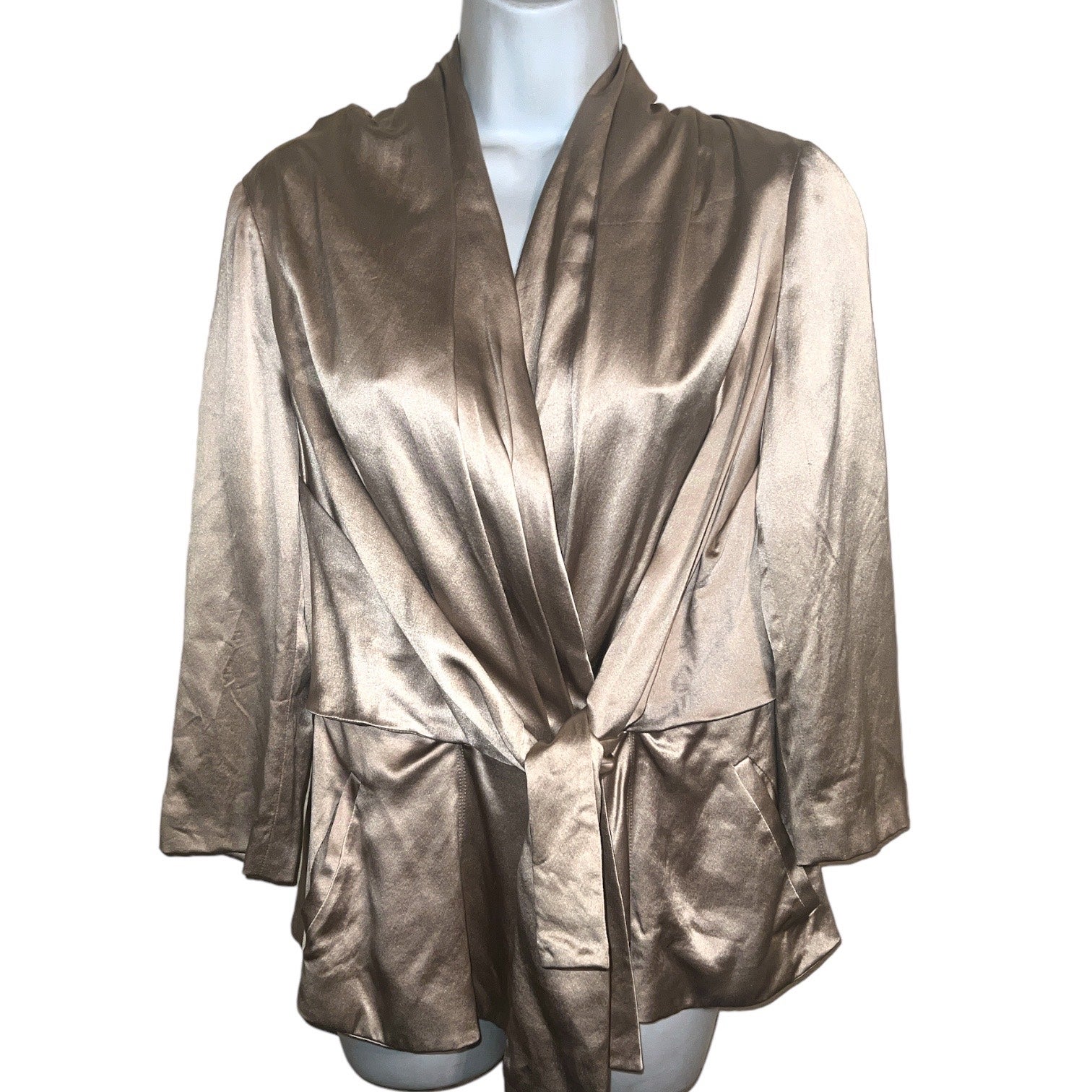 KENZO Pale Gold Silk Belted Jacket SZ 40 M