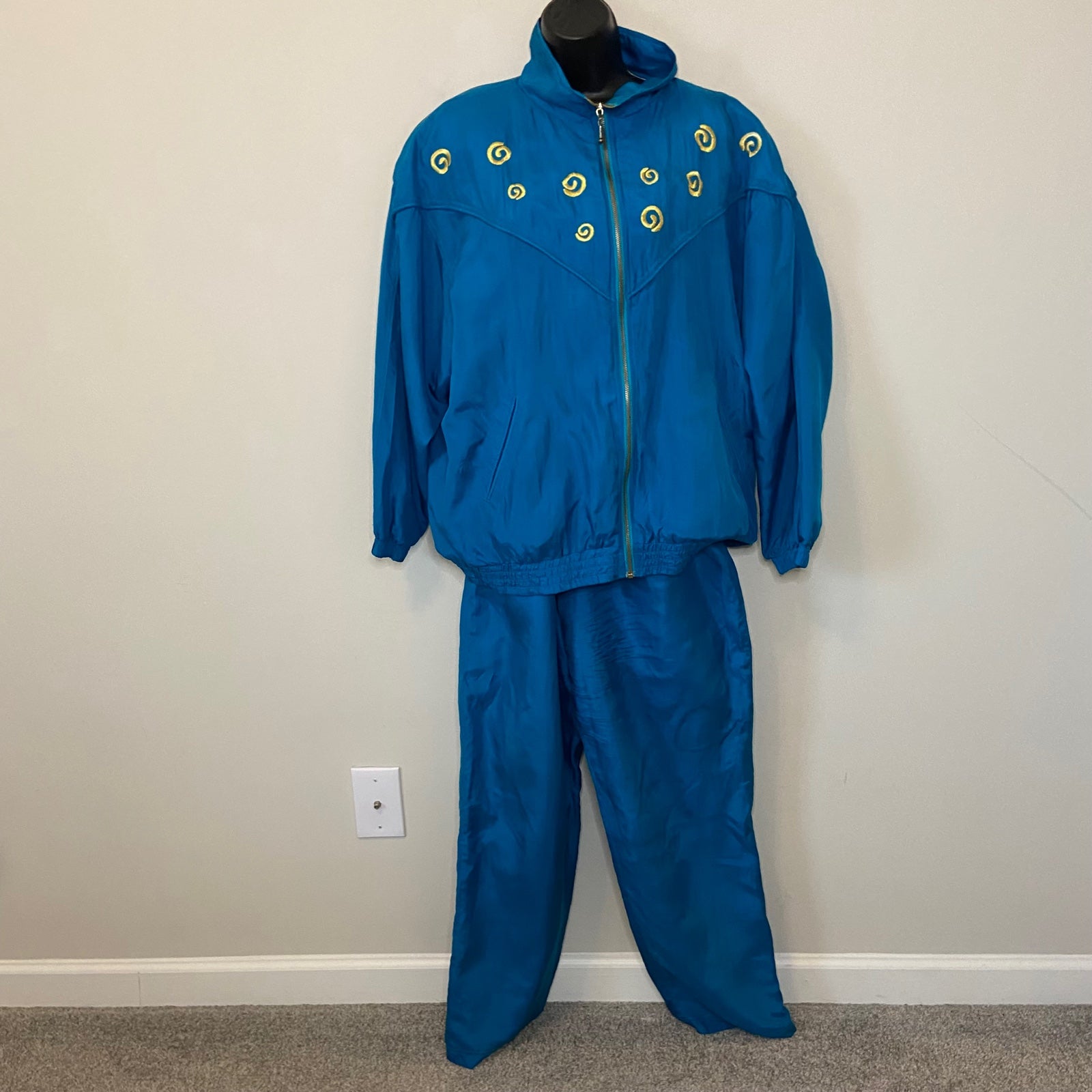 EVR Blue Silk 80s Vintage Tracksuit Set Sz XL