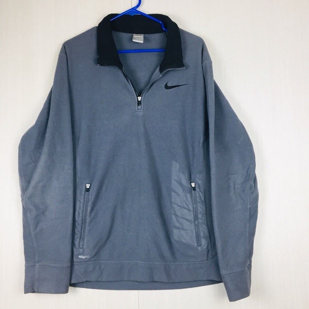 NIKE Men's Gray Black 1/4 Zip Embroidered Logo Pullover Sweater Golf Sweater L