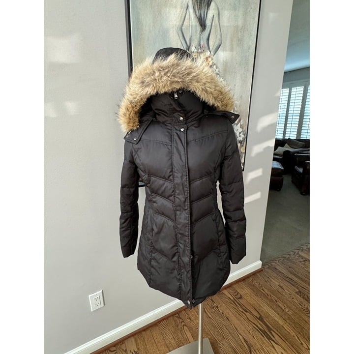 Andrew Marc Womens Black Down Jacket Fur Collar Medium Petite