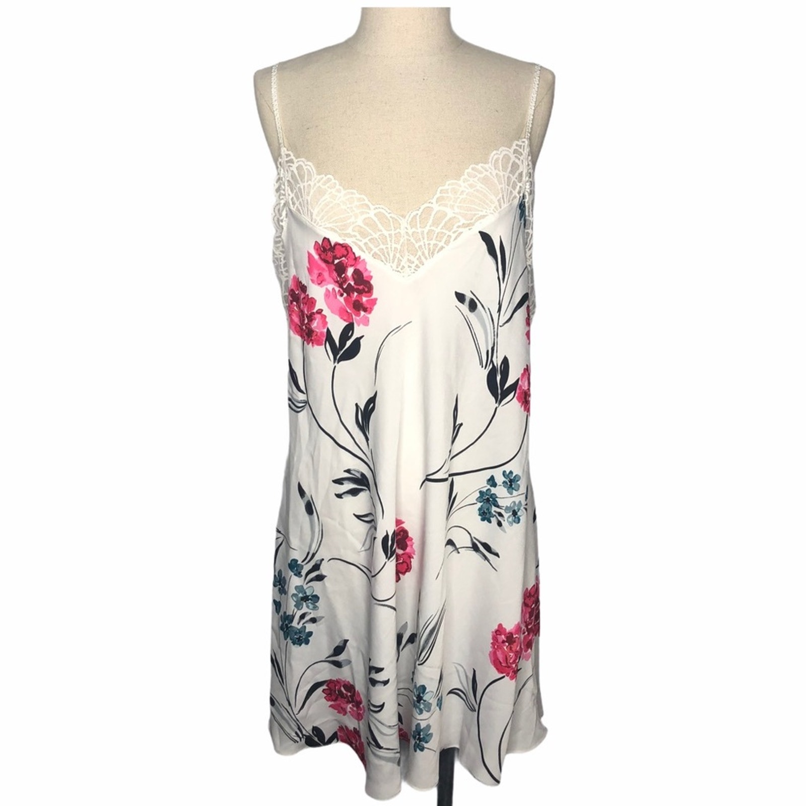 Josie Natori Floral Chemise White XL EUC