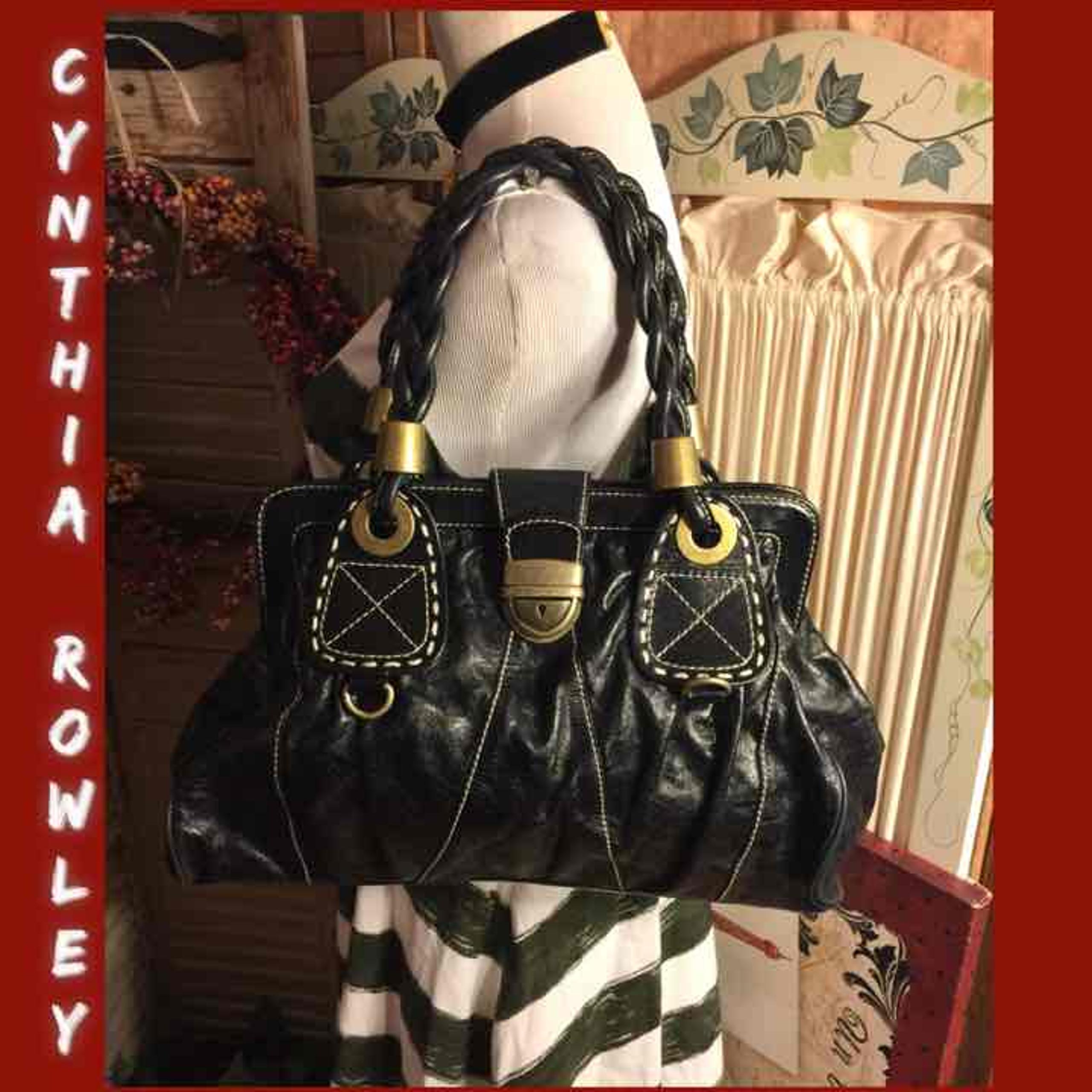 XL-CYNTHIA ROWLEY BLACK LEATHER SATCHEL