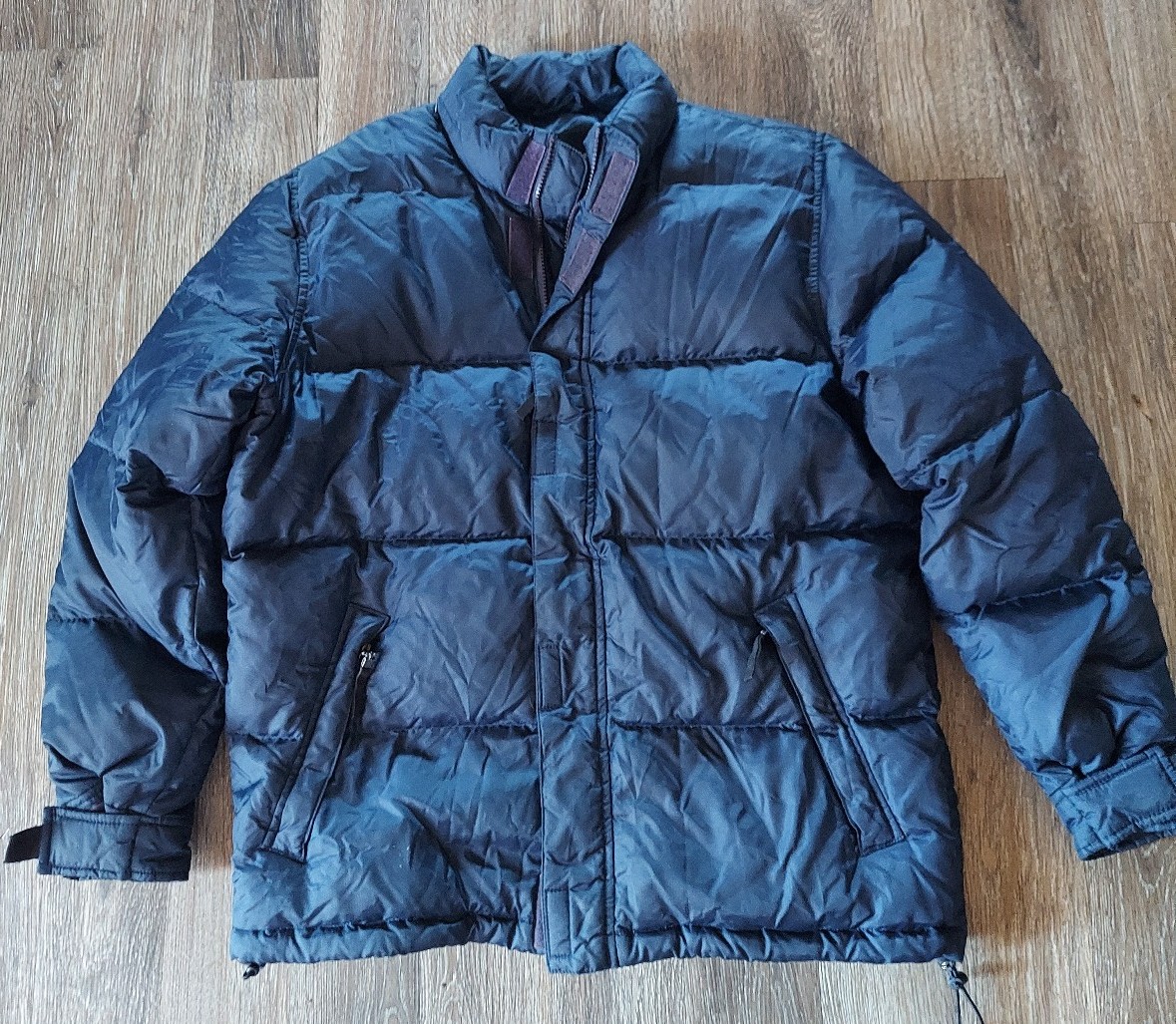 Vtg EDDIE BAUER Mens Navy Quilted Goose Down Puffer jacket Small