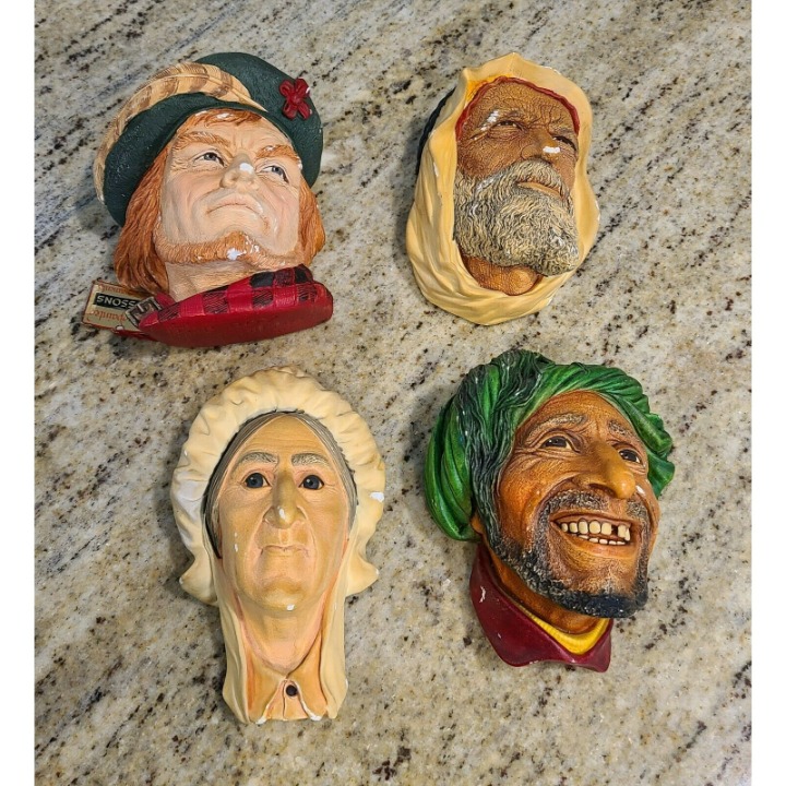 Bosson Chalkware Head Lot of 4. Rob Roy. Betsey. Arab. Turbin