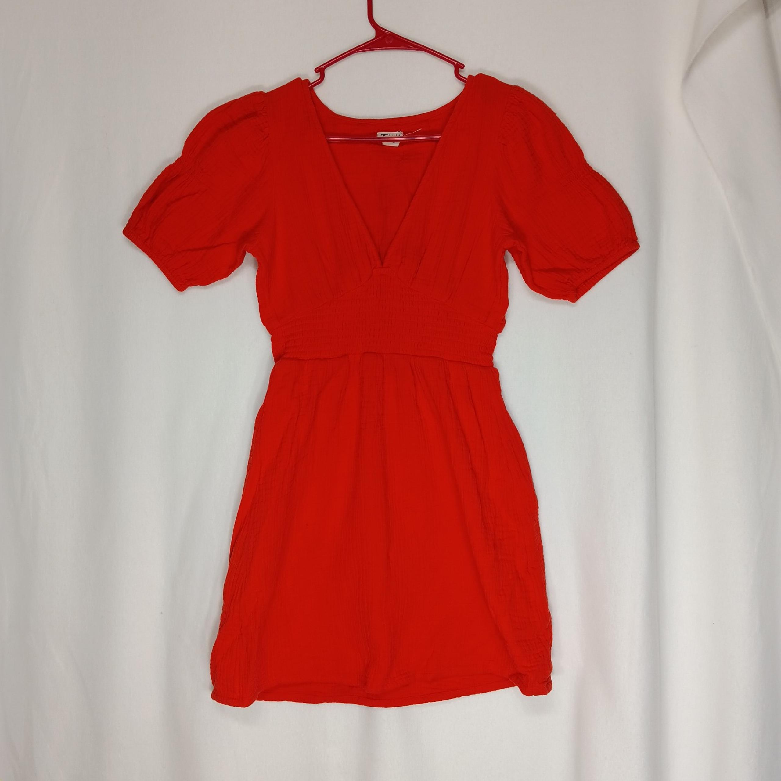 BILLABONG Red V-Neck Puff Sleeve Dress size s