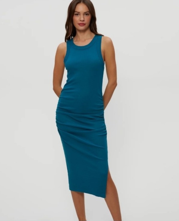 Michael Stars Wren Ribbed Midi Dress In Ocean Blue Size MED