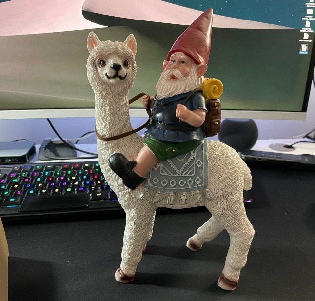 Gnome and a Llama Statue- Indoor/Outdoor Garden Gnome Sculpture