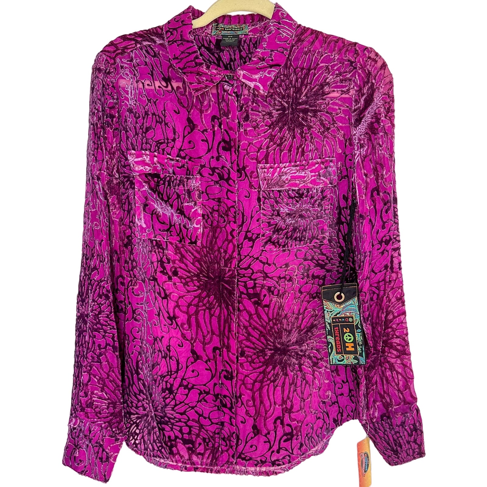 2OH Threads Two Old Hippies Textured Velvet Long Sleeve Button Down Shirt