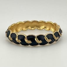 Vintage Trifari Signed Black & Gold Hinged Bangle Bracelet