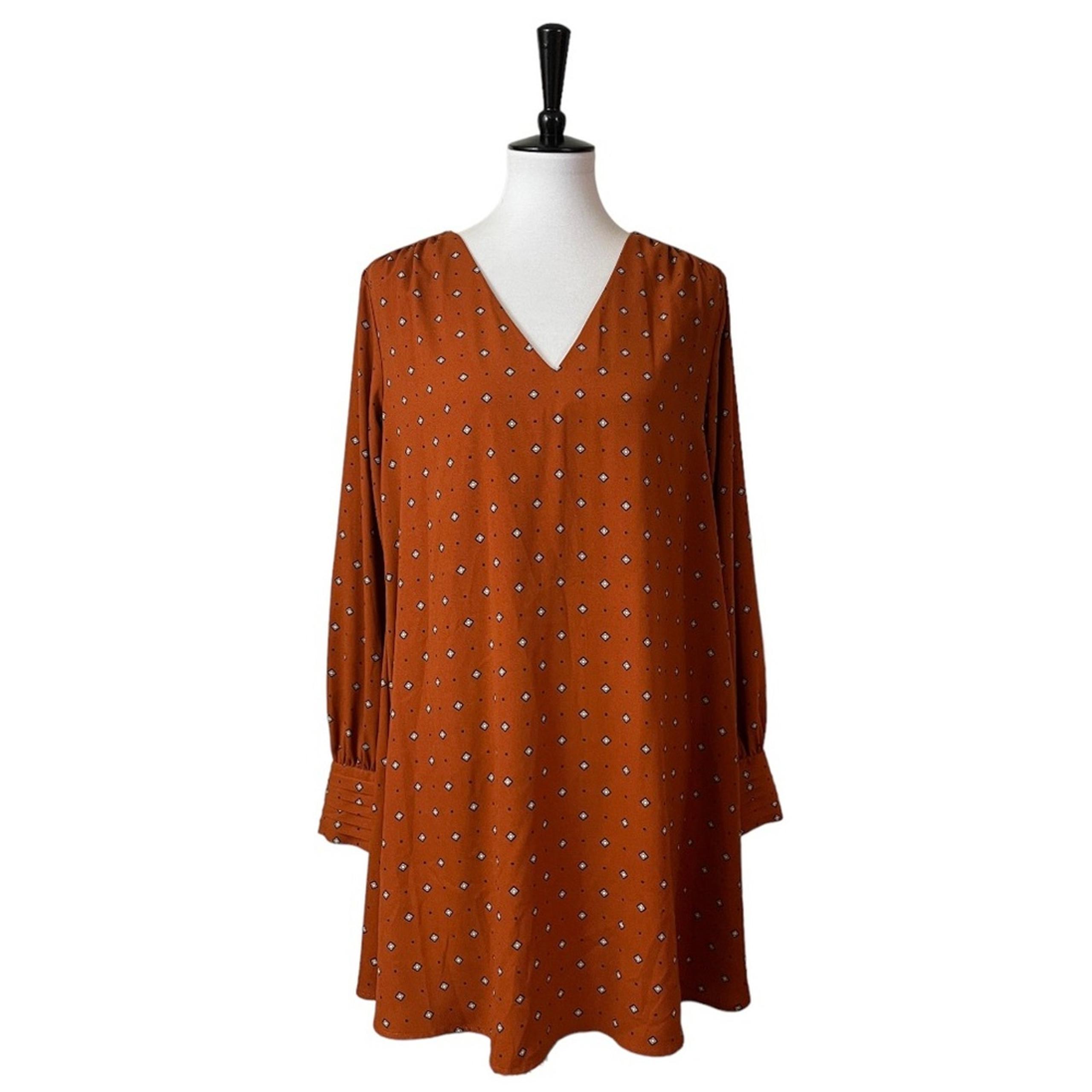 A New Day Target Women’s Dress Swing Long Sleeves V Neck Orange Geo Size Medium