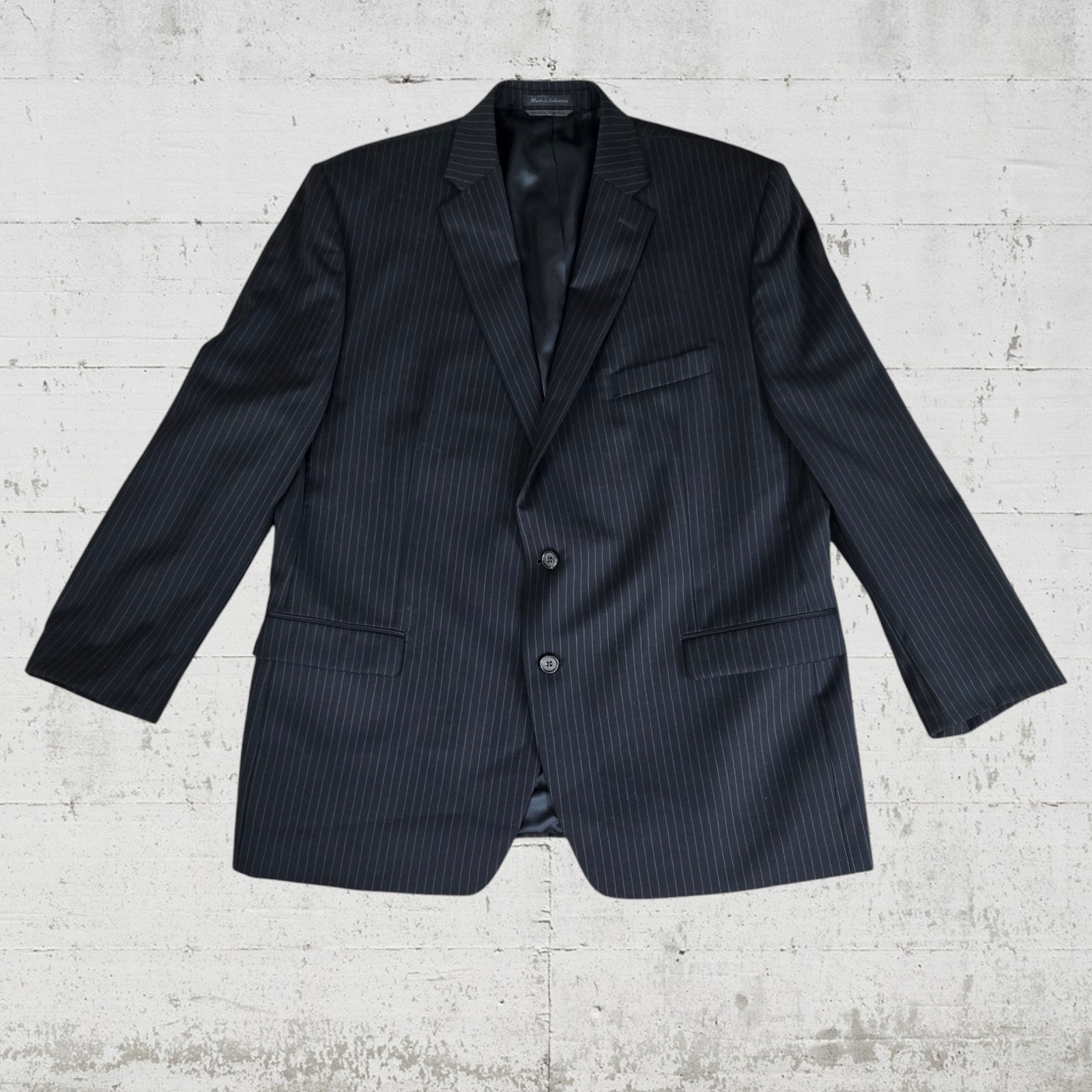 Y2K Lauren Ralph Lauren Black Pinstripe Single Breasted Wool Suit Jacket Size 48