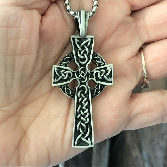 Men’s Celtic Cross Heavy Stainless Steel Necklace NWT