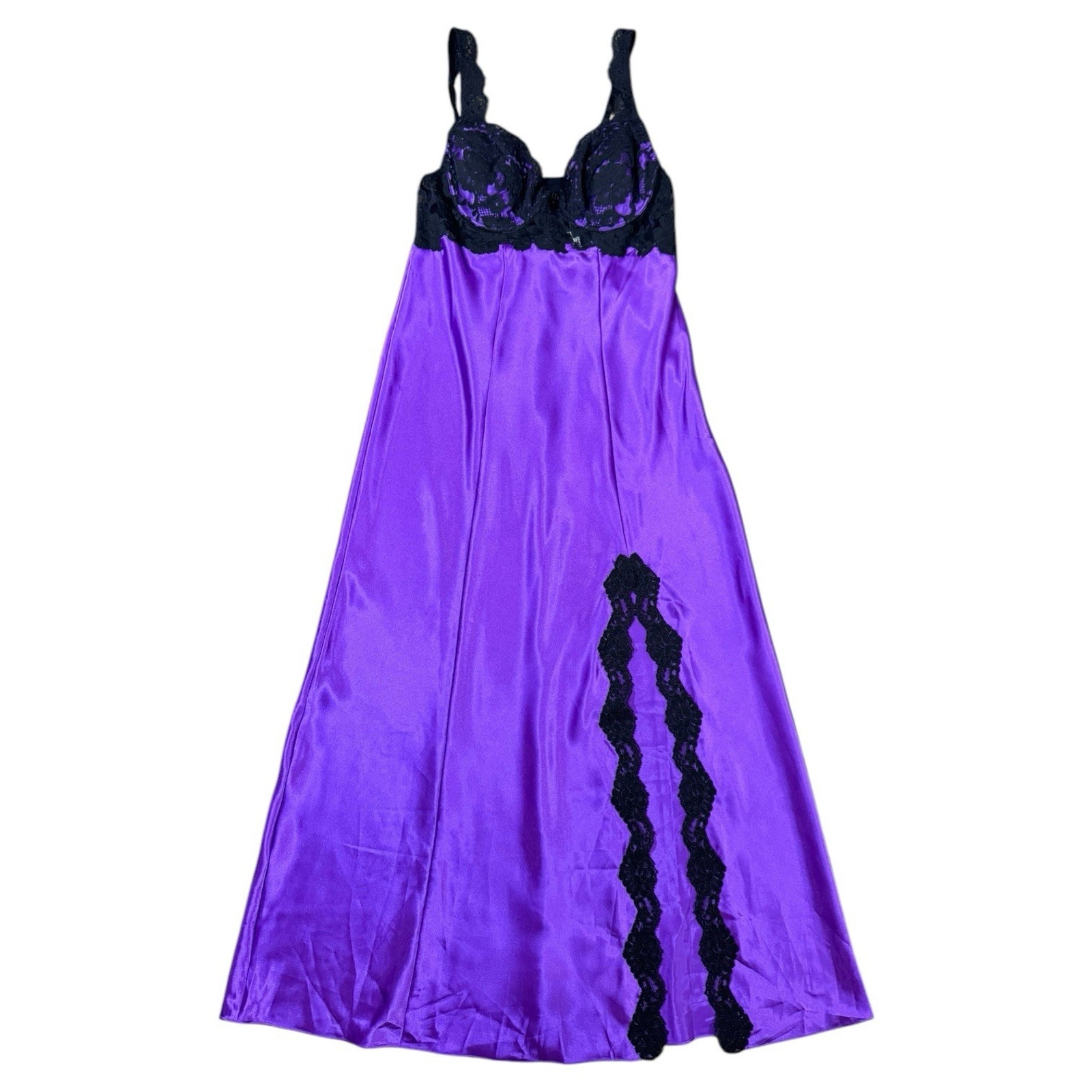 Vtg Nightgown Victorias Secret Satin Long Racy Negligee Y2K Purple Black Lace M