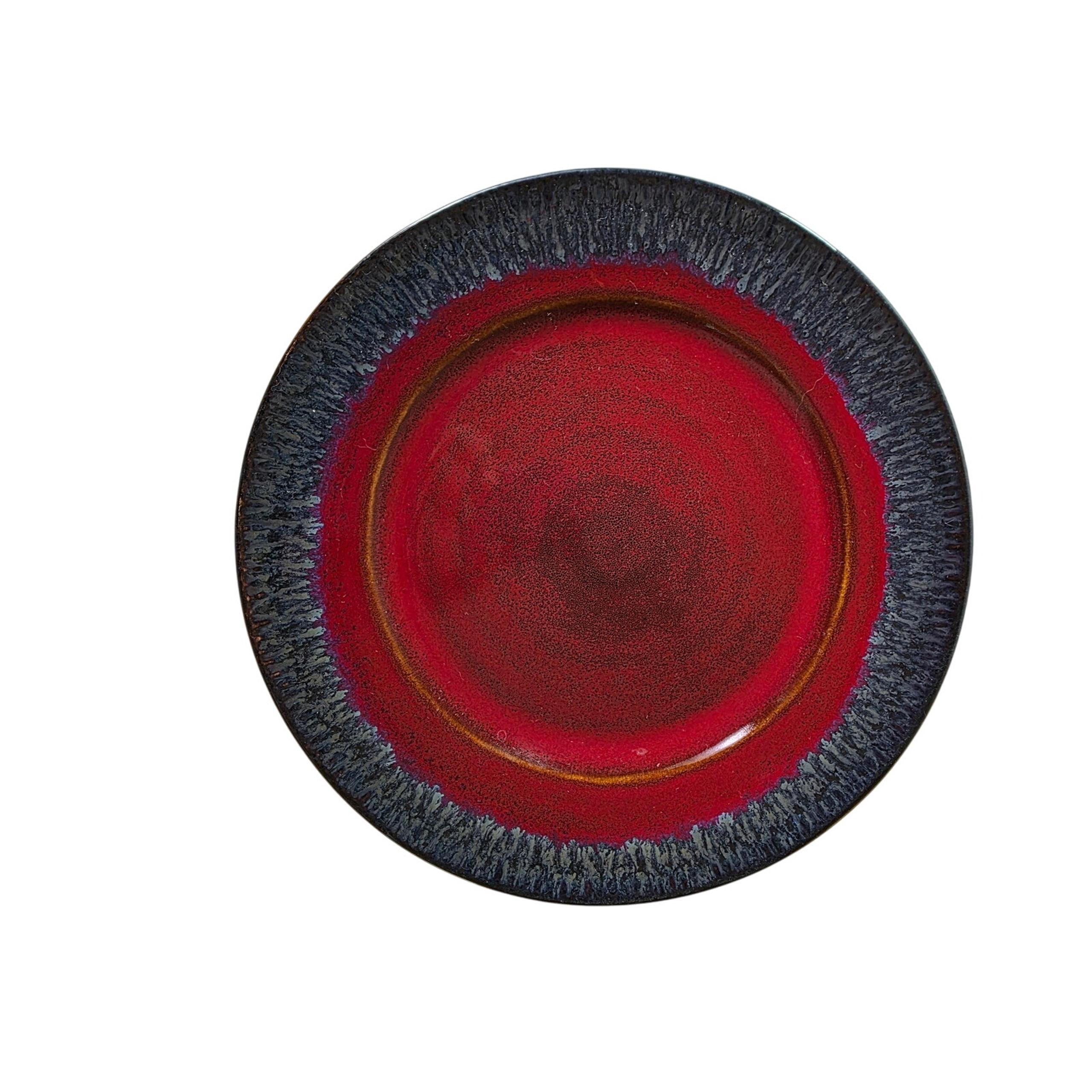 Set of 3 PIER 1 Crimson Red Black Reactive Border 2018 8.5" Salad Plates