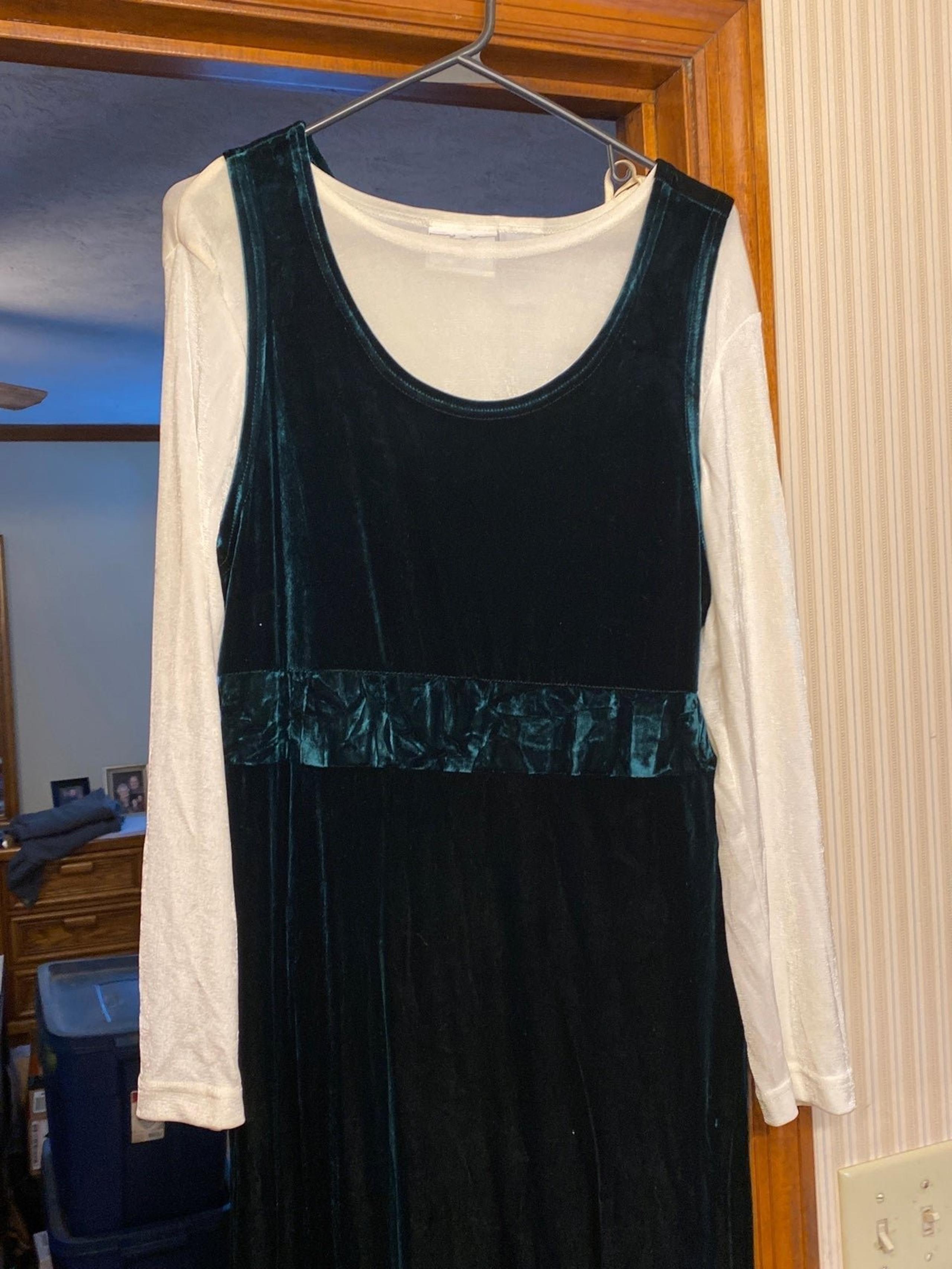 Studio ease sheer top and green velvet long dress size 12