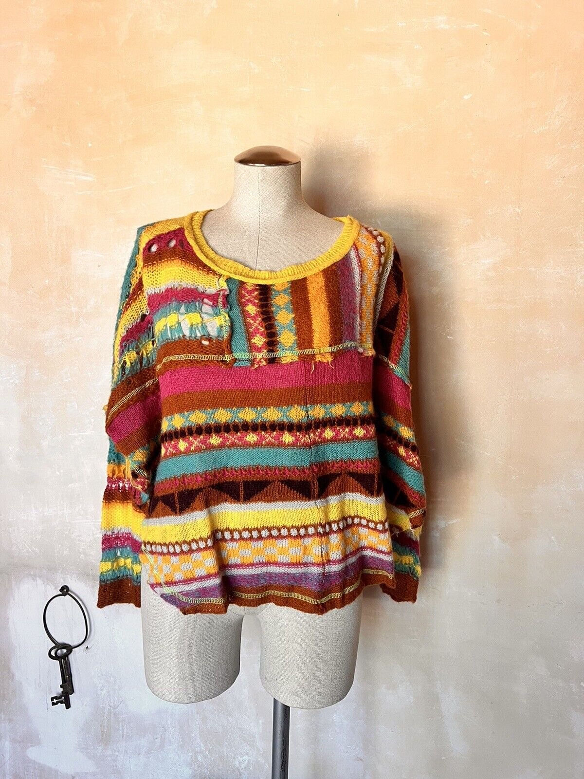 Free People December Skies Poncho Open Knit Sweater Boho Sz XS BNWT 168