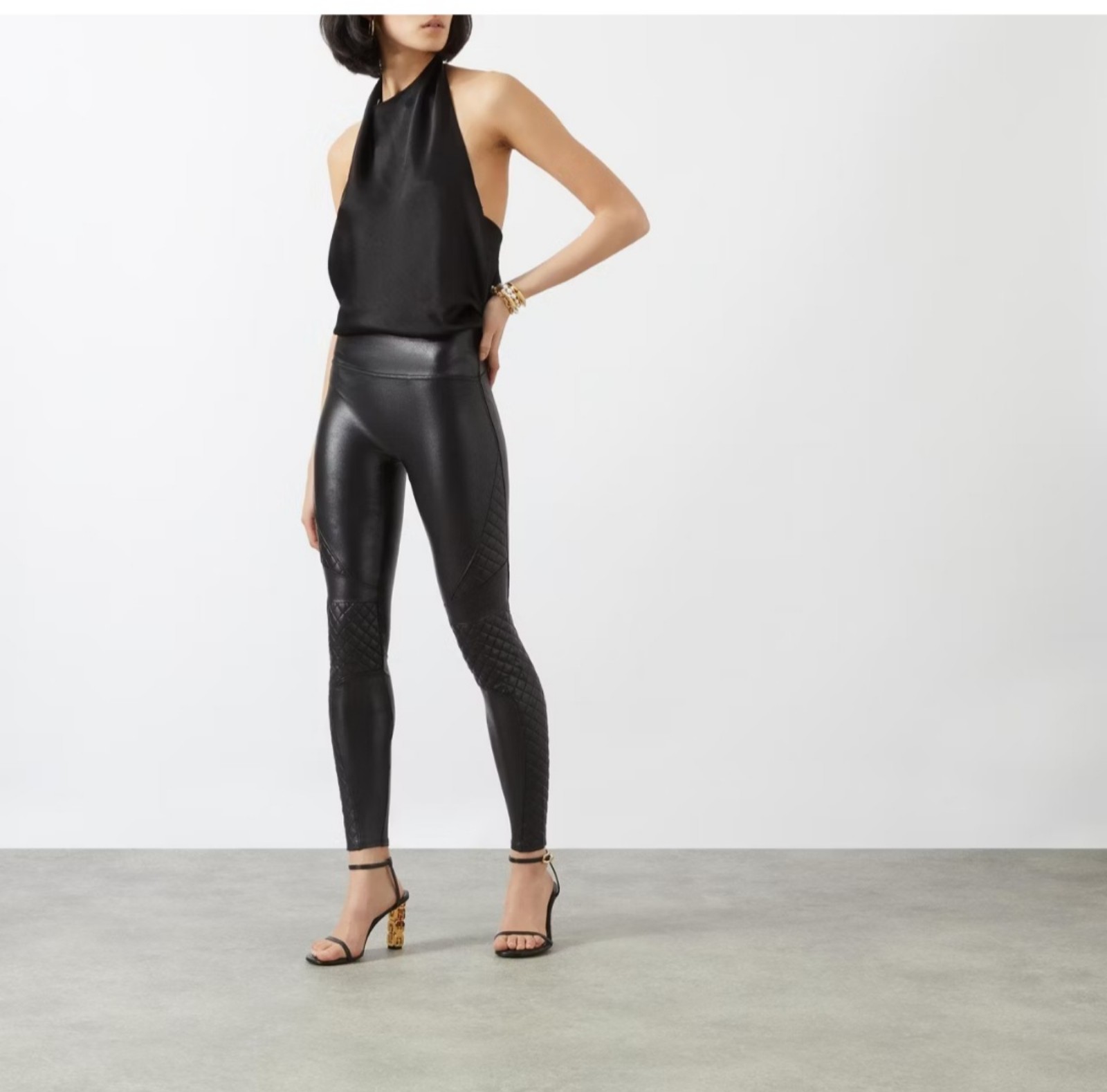 NWT Spanx Black Faux Leather Quilted Leggings Sz XL