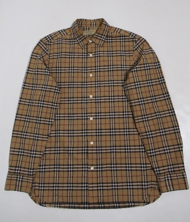 Burberry Men's Simpson Check Long Sleeve Shirt Beige Size M