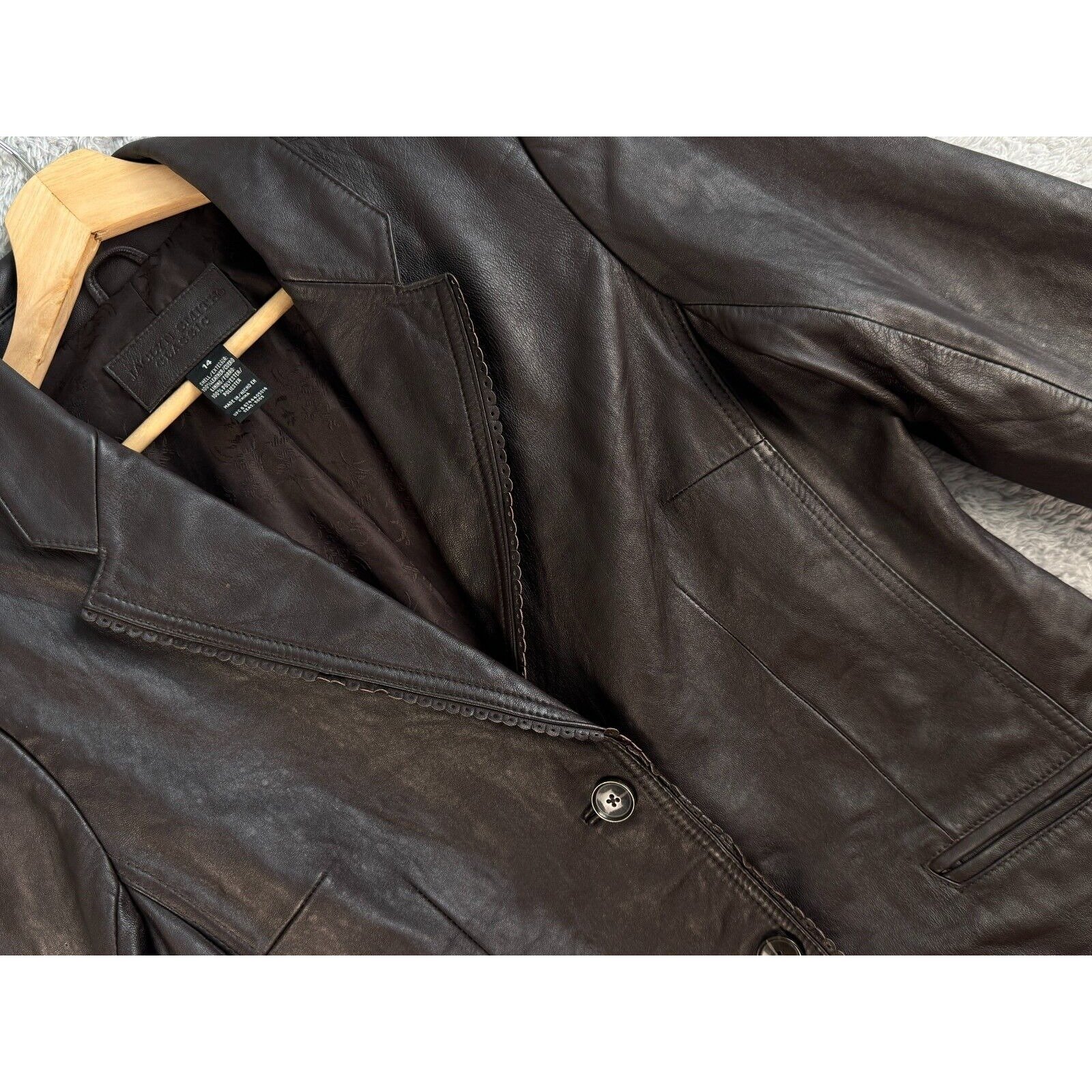 Jaclyn Smith Leather Jacket Womens 14 Dark Brown Button Up Pockets
