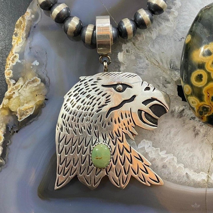 Tommy & Rosita Singer Sterling Silver Green Turquoise Overlay Eagle Pendant