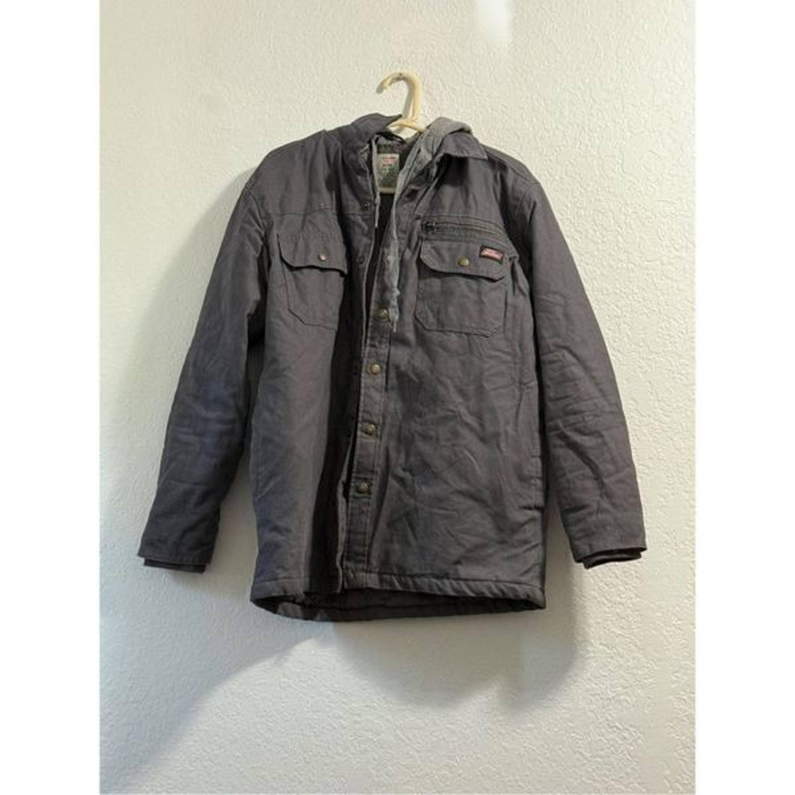 Dickies Hooded Quilted Zip Chore Jacket Size M shacket Black Gray Canvas
