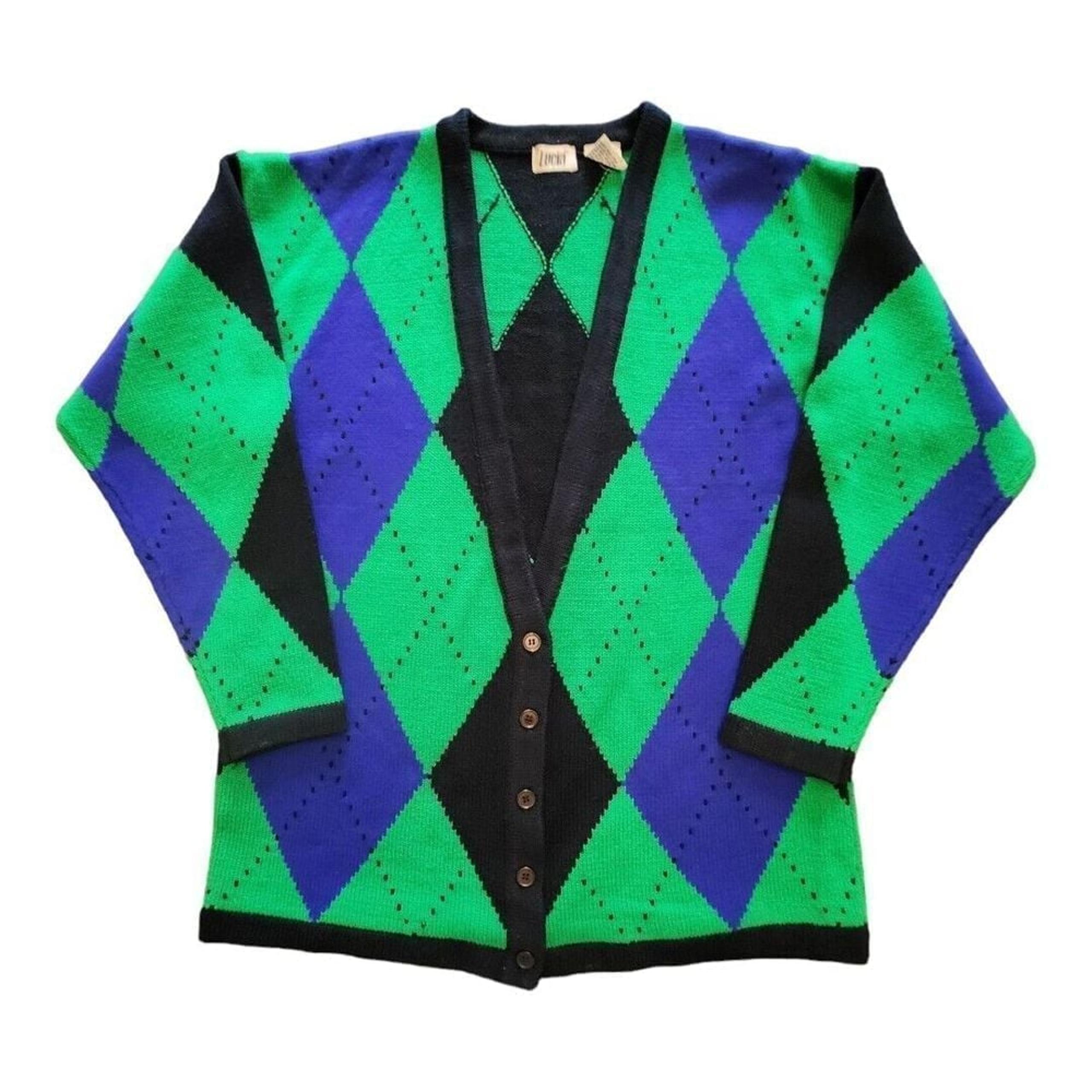 Vtg 80s 90s Women's Cardigan Button Up Lucia Y2K Green Purple