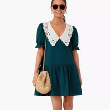 Tuckernuck Pomander Place Peacock Blue Green Lace Collar Kit Dress Size Small
