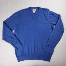 LL Bean Wicked Soft Cotton/Cashmere Blend V-Neck Sweater Men Sz Large Blue