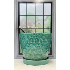 Coral Turquoise (MD) Ceramic Planter Pot with Saucer Attached
