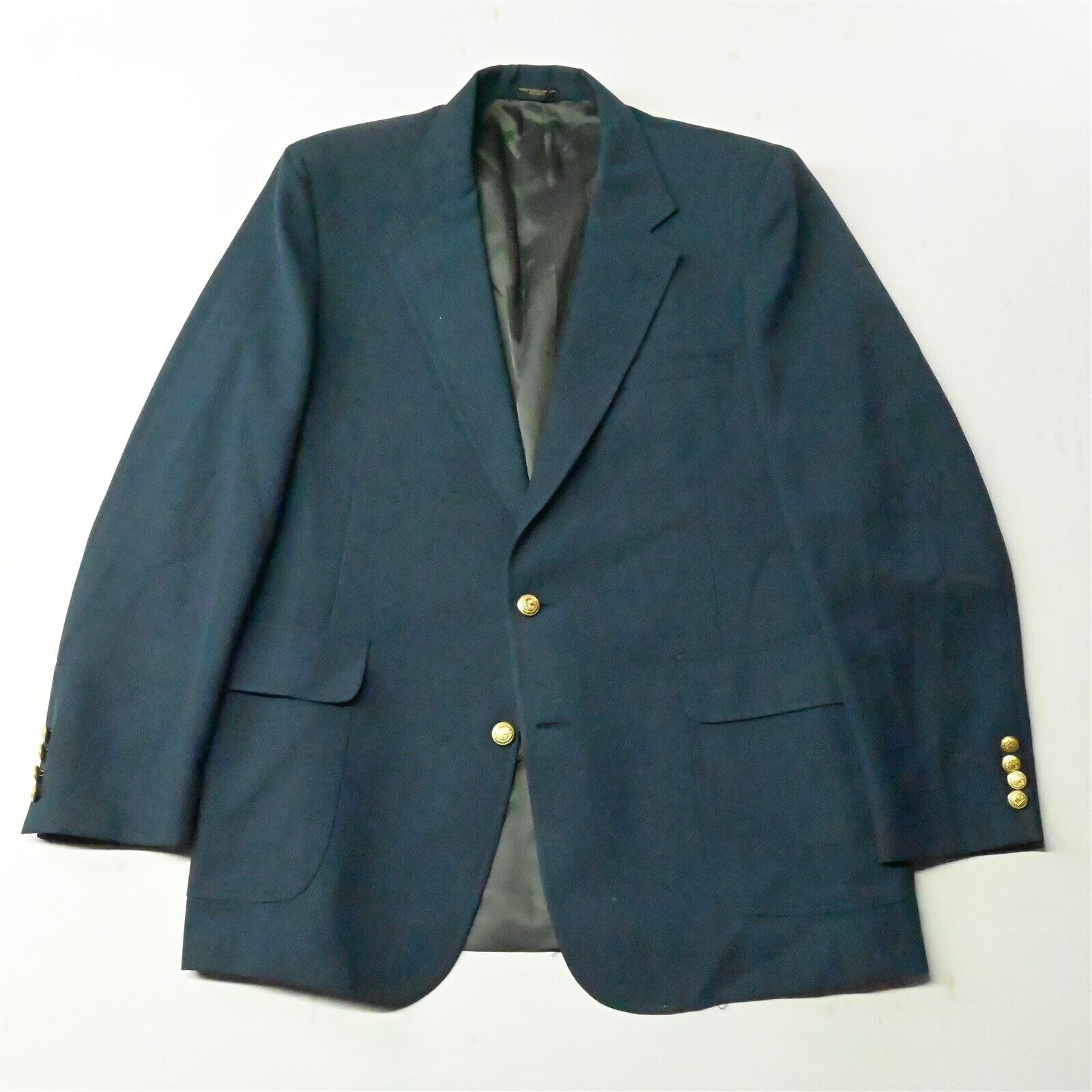 Vtg Lindley 44L Green Polyester Gold Button Mens Blazer Jacket Sport Coat
