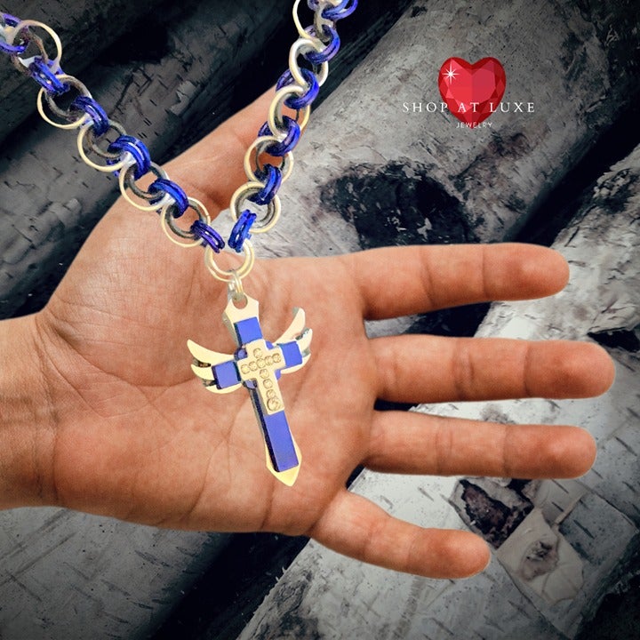 Always Blue Flaming Cross Necklace