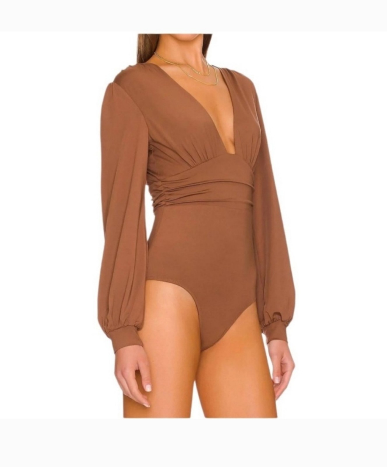 Line & Dot Brown Long Sleeve Bodysuit L
