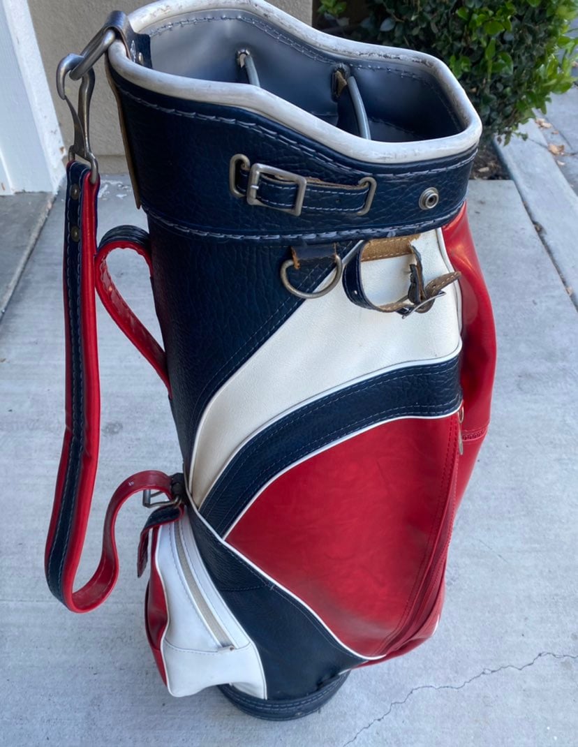 MacGregor Pro Only Vintage Leather Golf Bag Red White Blue USA LD50 H9 1