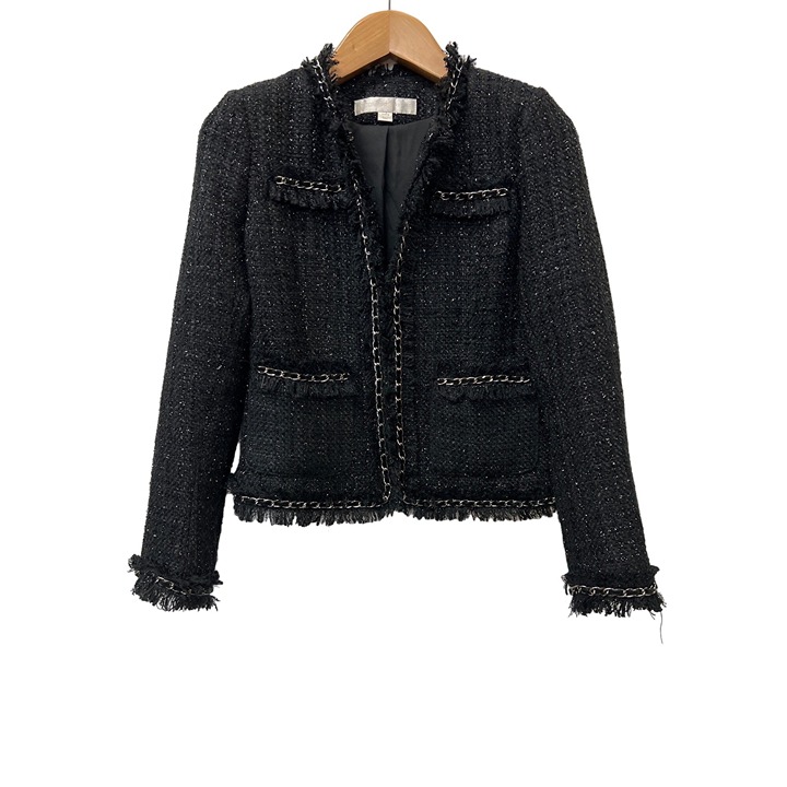 Boston Proper Chain Detail Tweed Jacket Wool Blend Coat Preppy Top