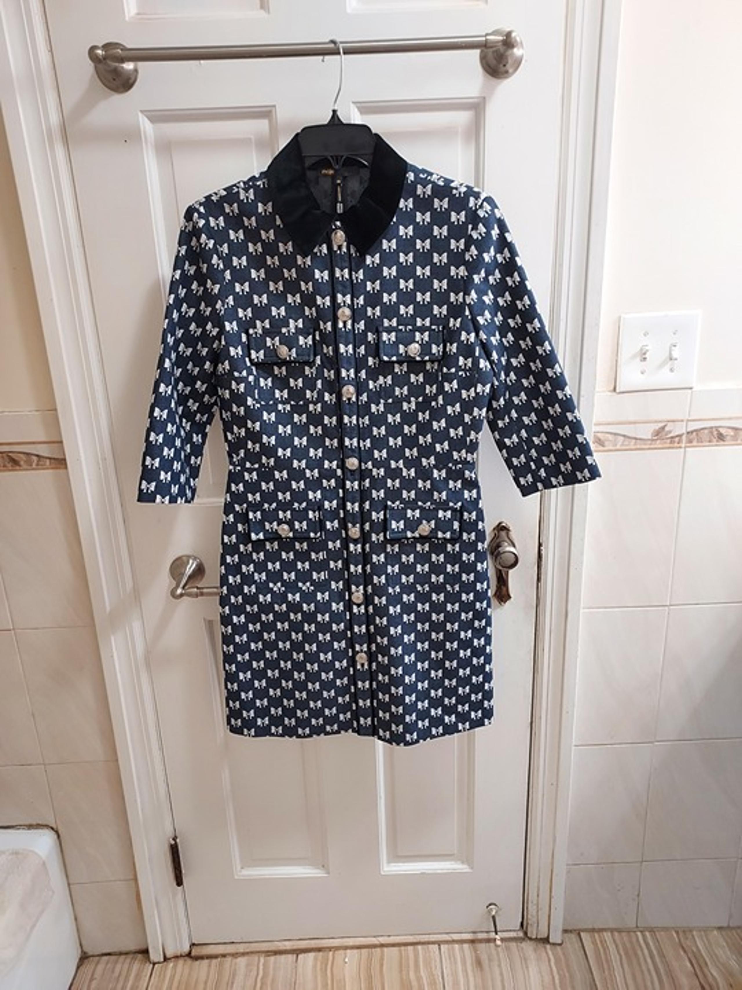 Maje Renatila Bow Cotton Collar Blue Dress