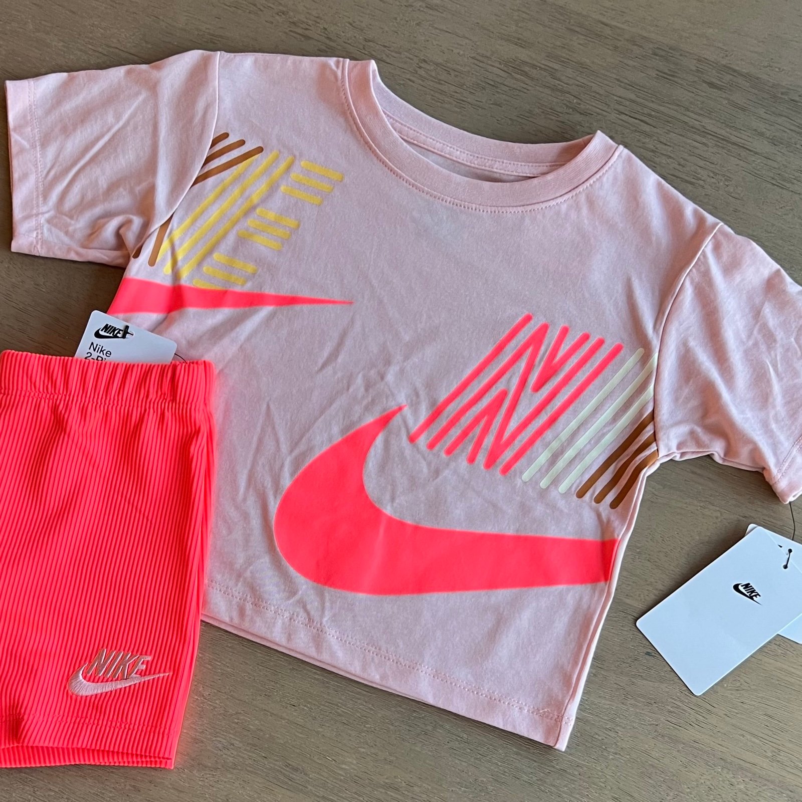 Nike Girls 4 Outfit NEW Tee + DriFIT Biker Shorts NWT Pink Athletic Set