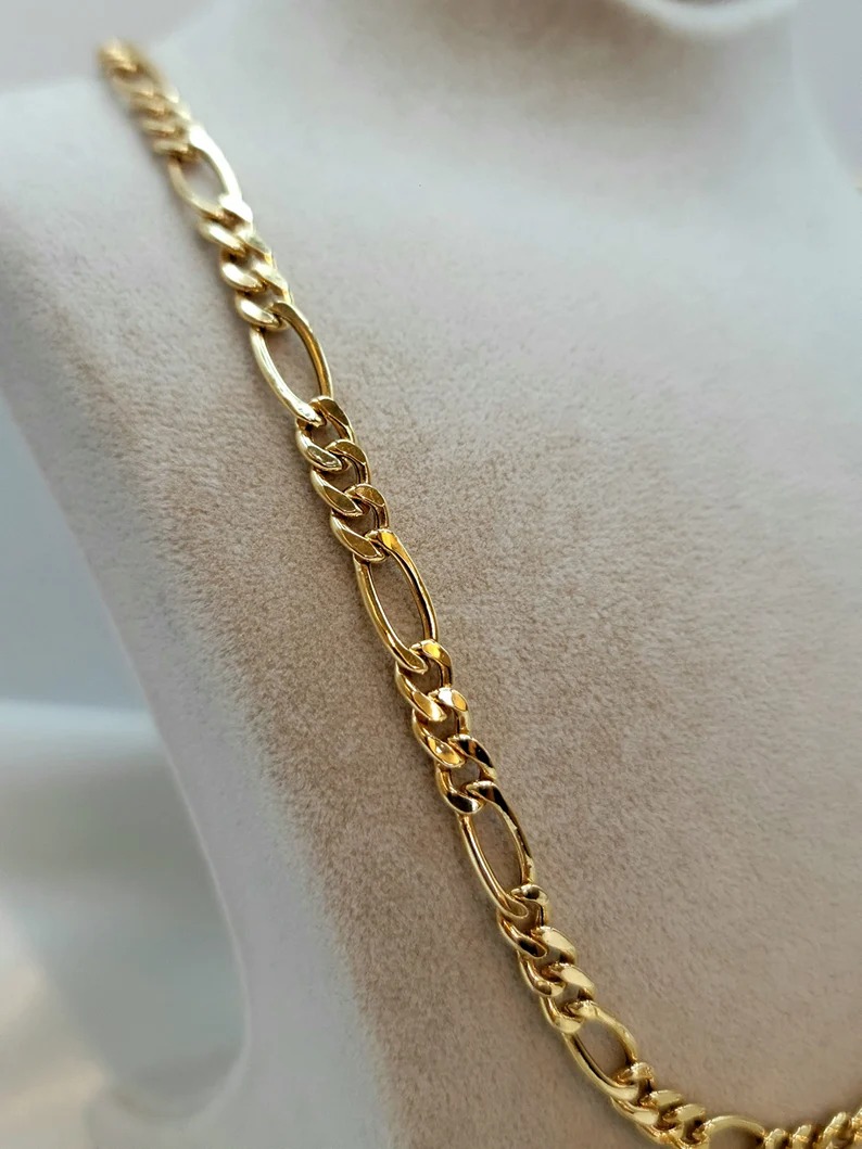 Pure 18K Real Gold Figaro Chain/Bracelet, 18K Figaro Link Solid Gold Necklace