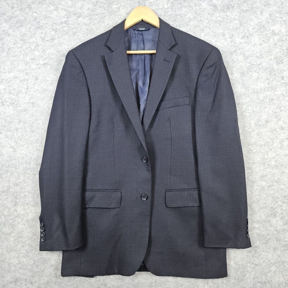 Pronto Uomo Platinum Men's Blazer Size 40L 100% Wool Navy Blue Mini-Checks