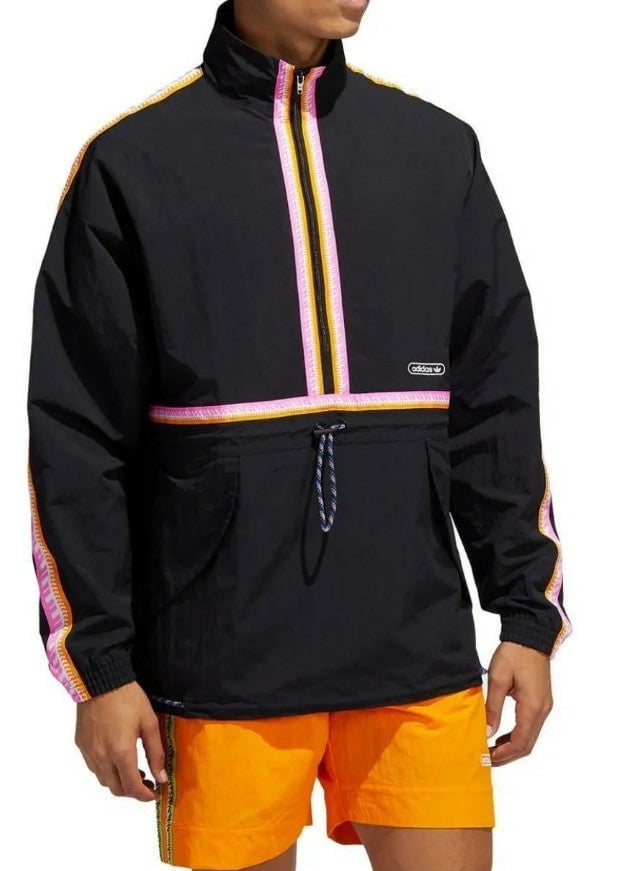 Adidas M ORIGINALS MEN'S TAPED ANORAK JACKET WINDBREAKER TOP BLACK RETRO NEW