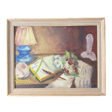 Original Vintage Floral Still Life Oil Painting Framed Signed Stella Art Deco