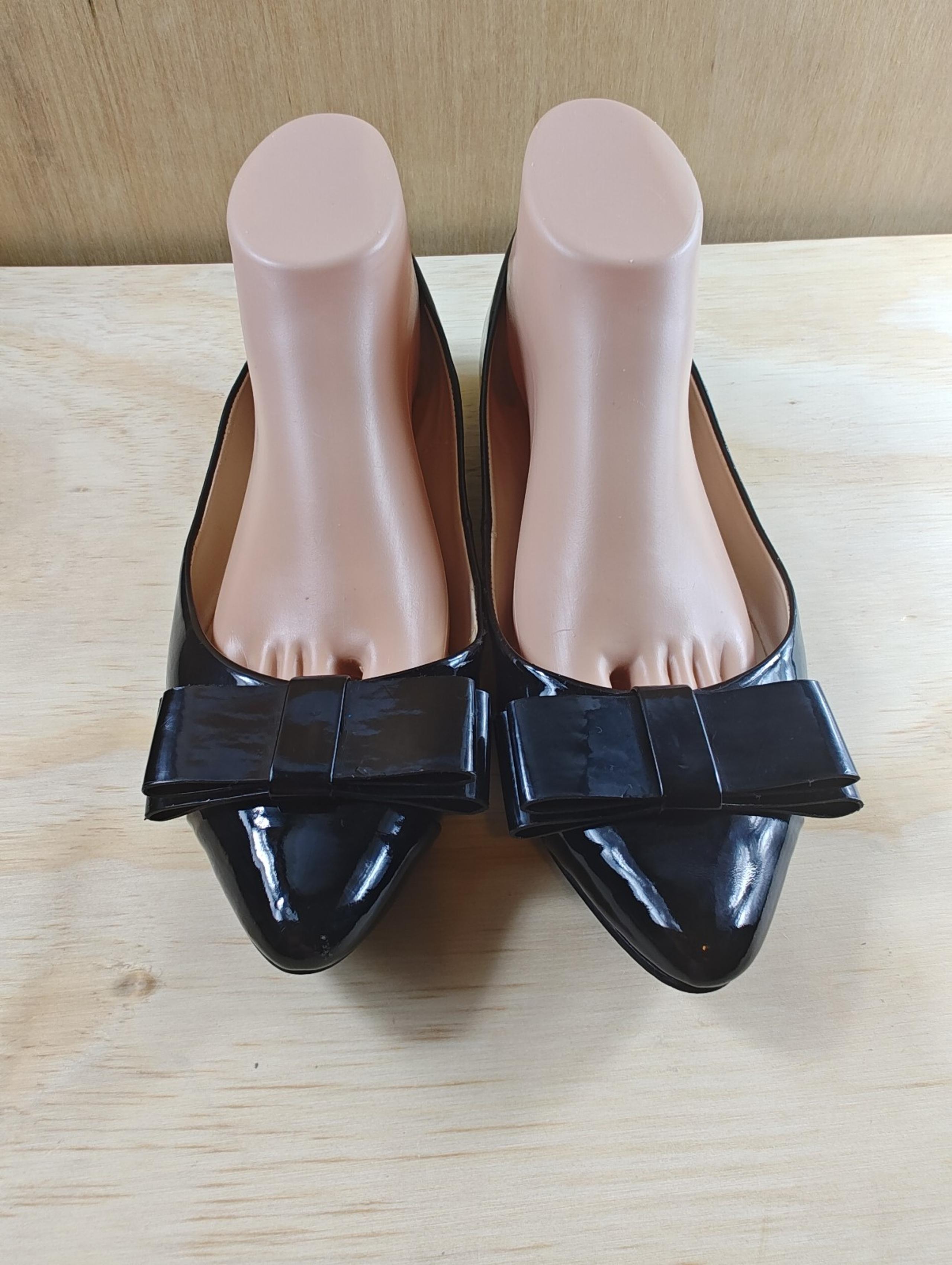 Nine West Women's Saxiphone Black Leather Patent Toe Bow Ballet Flats size 9M